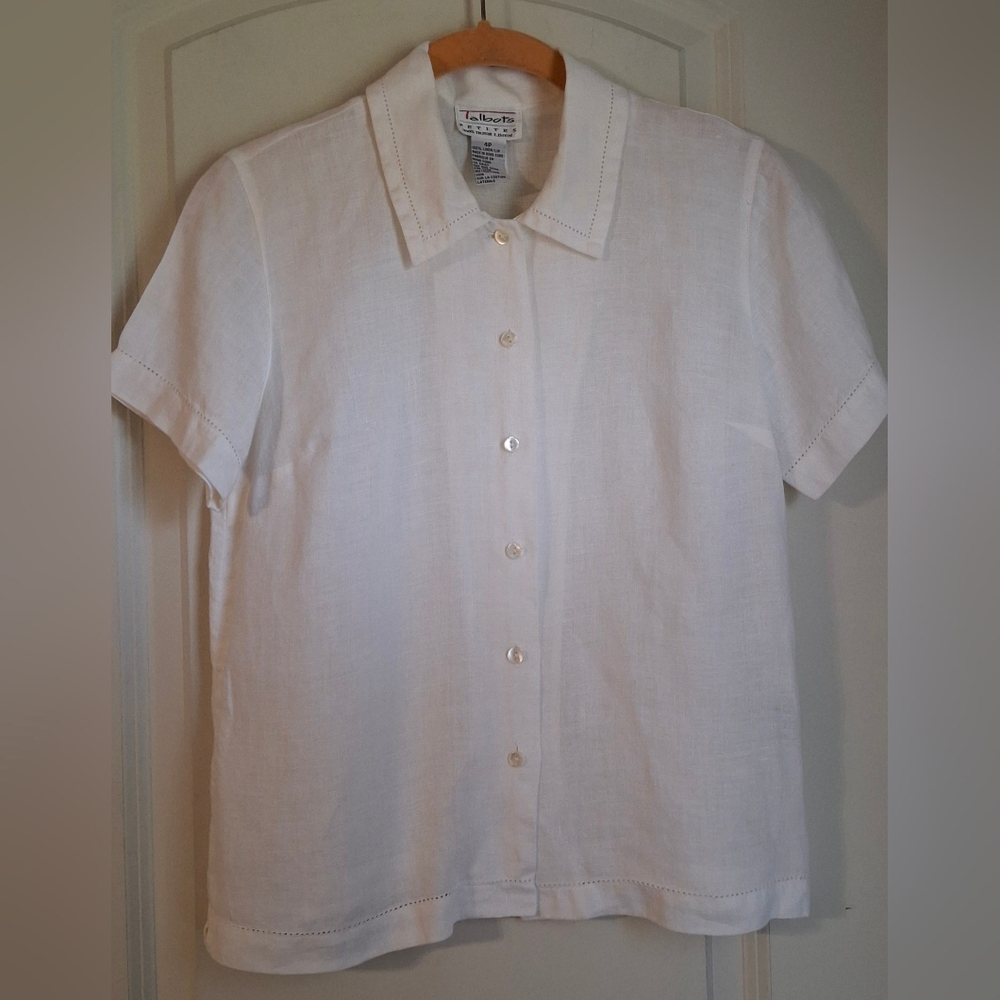 Talbots Petites 100 Irish Linen White Women's Shirt Sz 4p Casual‎ Travel Cruise